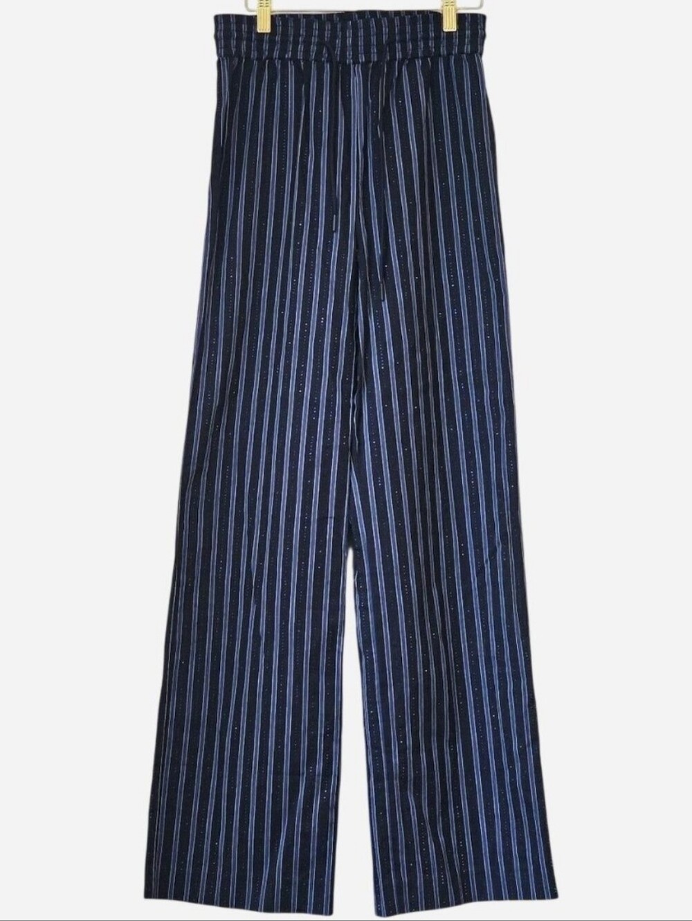 SANDRO Women's Navy Blue Striped Sparkly Embellished Wide-Leg Trousers. Size 36 - Picture 1 of 7